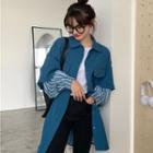 Mock Two-piece Long-sleeve Striped Panel Oversized Shirt