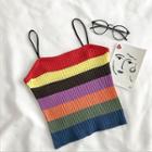 Color-block Striped Slim-fit Strap Top Red - One Size