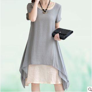 Set: Sleeveless Dress + Short Sleeve Asymmetrical Hem Top