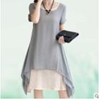 Set: Sleeveless Dress + Short Sleeve Asymmetrical Hem Top