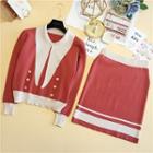Set: Color Block Knit Top + Knit Skirt