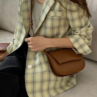 Single-breasted Plaid Blazer Yellow - One Size