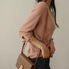 Raglan-sleeve Tie-cuff Knit Top