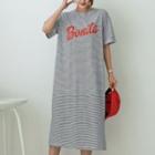 Letter Stripe Midi T-shirt Dress