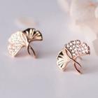 Leaf Rhinestone Sterling Silver Earring S925 Silver - 1 Pair - Gold - One Size