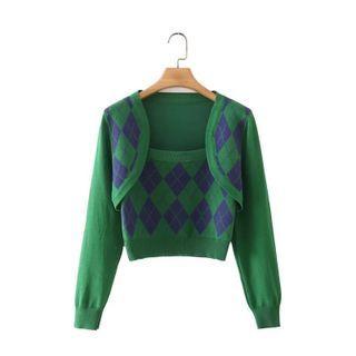 Check Print Sweater Green - S