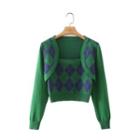Check Print Sweater Green - S