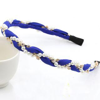 Faux Pearl Fabric Headband 2075 - Black - One Size