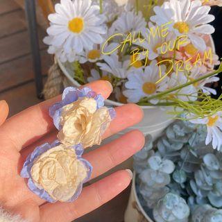 Flower Fabric Earring 1 Pair - Almond & Blue - One Size