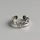 Sterling Silver Chain-accent Smile Open Ring Silver - Adjustable