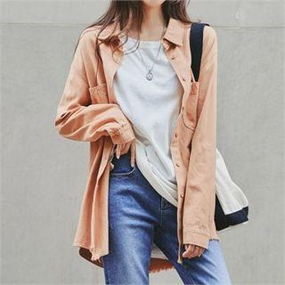 Pocket-front Tray-hem Shirt