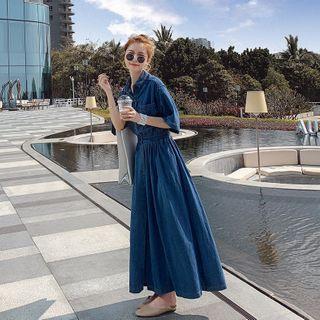 Denim Elbow-sleeve Slim Fit Dress