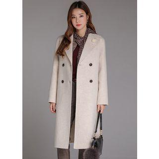 Handmade Double-breasted Coat With Sash Oatmeal - One Size