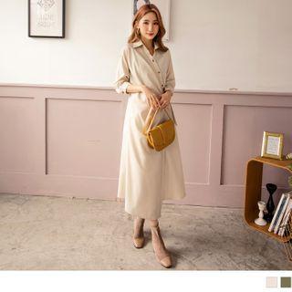 Asymmetric Buttoned A-line Shirtdress