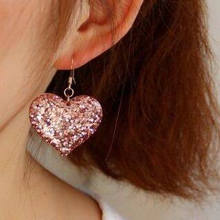 Glittered Heart Drop Earring