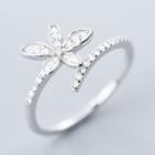 Floral Rhinestone Ring Ring - S925 Silver - Silver - One Size