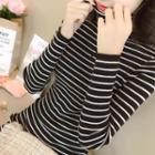 Striped High Neck Long-sleeve Bodycon Dress