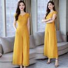 Print Cap-sleeve Wide-leg Jumpsuit