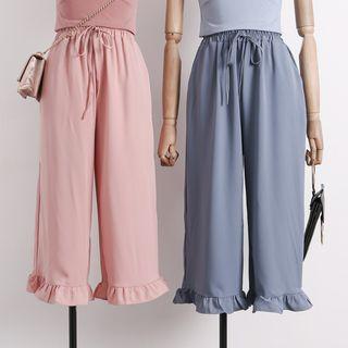 Wide-leg Ruffled-trim Cropped Pants