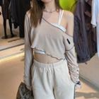 Long-sleeve Off-shoulder Crop Top / Sweatpants