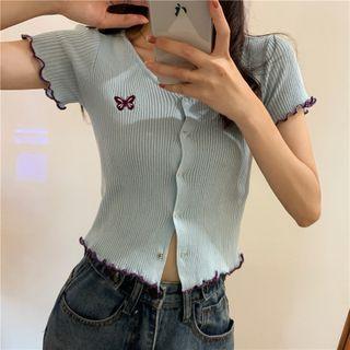 Short-sleeve Butterfly Embroidered Slim-fit Top