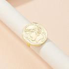 Embossed Face Alloy Open Ring Gold - One Size