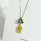 Pineapple Rhinestone Pendant Sterling Silver Necklace Green & Yellow - One Size