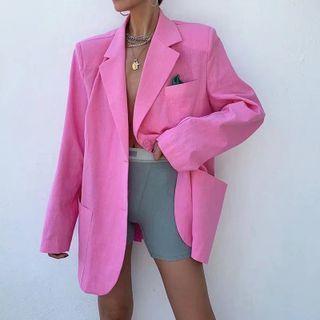 Long Sleeve Plain Loose-fit Blazer