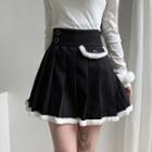 Pleated Fluffy Trim Mini A-line Skirt