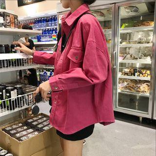 Buttoned Pocketed Jacket Fushsia - One Size