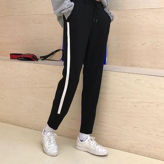 Gathered Cuffs Contrasting Stripe Sweatpants