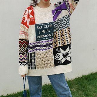 Loose-fit Panel Knit Sweater As Shown In Figure - One Size