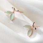 925 Sterling Silver Cat Eye Stone Leaf Earring 1 Pair - 925 Sterling Silver - One Size