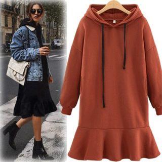 Plain Ruffle Hem Hoodie Dress