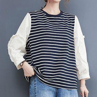 Mock Two-piece Wood Ear Trim Striped Panel Top