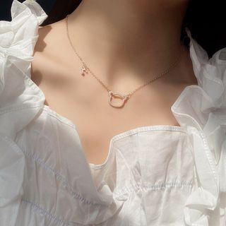 Cat Faux Pearl Pendant Alloy Necklace 1 Pc - Silver - One Size