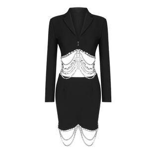 Set: Rhinestone Hem Blazer + Pencil Skirt