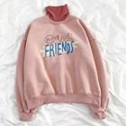 Long-sleeve High-neck Mock Two-piece Printed Sweatshirt Pink - One Size