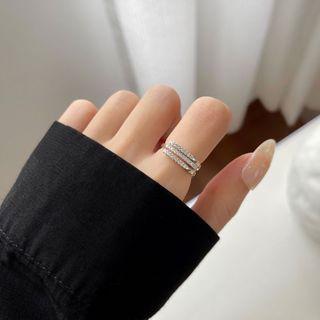 Rhinestone Layered Open Ring Suitable For 10-12 - 1 Pc - Silver - No.11