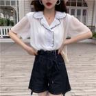 Short-sleeve Frill-trim Shirt / Denim Shorts