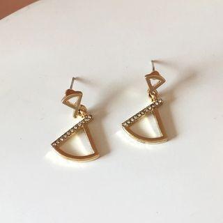 Fan Rhinestone Dangle Earring 1 Pair - S925 Silver Needle - Stud Earring - Gold - One Size