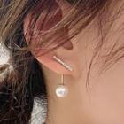 Faux Pearl Rhinestone Ear Stud 1 Pair - 925 Silver Needle - One Size