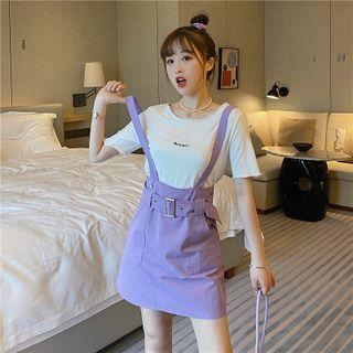 Short-sleeve Lettering T-shirt / Suspender Skirt