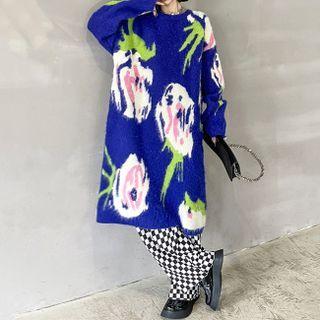 Round Neck Floral Jacquard Knit Dress