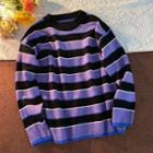 Striped Sweater Striped - Purple & Black - One Size