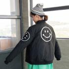 Smiley Face Print Bomber Jacket