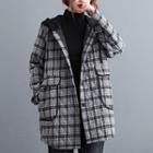 Quilted Plaid Button-up Hooded Jacket