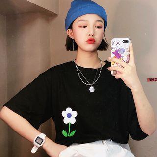 Couple Matching Elbow-sleeve Flower Print T-shirt
