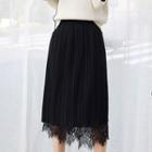 Lace-hem Pleated Midi Skirt