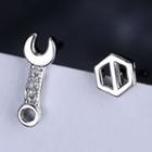 Non-matching Rhinestone Alloy Wrench & Nut Earring 1 Pair - Earring Backs - Silver - One Size